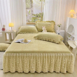 AI WINSURE pitsist sametist voodikatte komplekt koos padjap&uuml;&uuml;riga kaheinimesevoodile, volangidega voodi seelik, tepitud pehme lina, 3-osaline 150x200cm 59x79inch