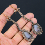 Natural Dendrite Opal Gemstone Handmade Copper Wire Wrap Earring 3.94 d2w66