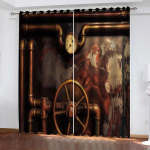 Steampunk Stiilis Antiikkompositsioon Messingist Kinnitus Ringprint 3D Digitaalne Printimine Magamistoa Elutoa Aknakardinad 2 paneeli W50xH130(CM)x2PCS-Rod pocket