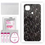 apgo Protective Skin Sticker for the back compatible with Xiaomi Redmi 9C, Wrap Film, Foil, Vinyl - Pattern Carbon Black Pixel
