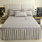 Kvaliteetsem nahas&otilde;bralik harjatud voodi seelik, &uuml;heosaline lamineeritud puuvillane voodi seelik, &uuml;he- ja kahekordse volangiga voodi kate bed skirt 120x200cm