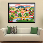 stitch, Pre-printed Embroidery Picture, Pattern, Landscape Motif with Thread