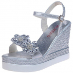 Naiste mood Lilled Avatud varbaga sandaalid Kleit H&otilde;bedased sandaalid Naiste Rhinestone Kiilud Platvorm Peokingad Naine 34 h&otilde;be