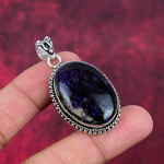 Charoite Handmade Gemstone Pendant, 925 Solid Sterling Silver Pendant Antique Jewelry, For Engagement Gift 2.12 Inches sinine