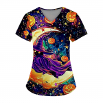 Suures suuruses tr&uuml;kitud Scrub t&ouml;&ouml;vormi topid naiste V-kaelusega l&uuml;hikeste varrukatega l&otilde;busatele T-s&auml;rkidele Taskutega t&ouml;&ouml;riiete T-s&auml;rk L must