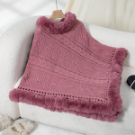 Vabaaja pont&scaron;o naistele &uuml;hev&auml;rvilise r&auml;tikuga, kunstkarusnahaga, talvine varrukateta mantel Naiste soe pullover Luksuslik kootud kampsun pont&scaron;o One Size roosa punane v&auml;rv