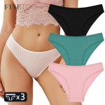 FINETOO 3 TK/KOMPLEKT Naiste puuvillased alusp&uuml;ksid Pehmed triibulised alusp&uuml;ksid Seksikad &uuml;hev&auml;rvilised bikiinid Naiste mugav veniv pesu M-XL L&3PCS