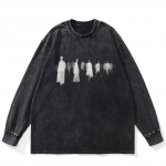 Streetwear Shadows Graafiline Pesemist Must T-s&auml;rk Puuvillane Unisex Suur Suurus Pikkade Varrukatega T-s&auml;rk S must