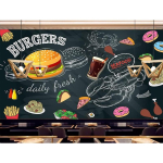 Seinamaalid Hamburger L&auml;&auml;ne Restoranid Seinamaal Kiirtoidurestoran Suupistepood Suur Fototapeet 200 cm(W) x 140 cm(H) gray