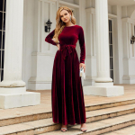 Suures suuruses s&uuml;gisene ja talvine naiste kleit Elegantne temperament Kuulsuste stiilis pikk kleit Kuldse sametiga puhtav&auml;rvilised Premium Feeling kleidid S