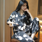 J&auml;&auml;siidist pidžaamad, naiste nahkhiire varrukad kevad- ja s&uuml;gis&otilde;hukesed koduriiete komplektid pidžaamad M valge