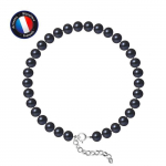 PERLINEA - Bracelet - V&eacute;ritable Perle de Culture d'Eau Douce Semi-Ronde 6-7 mm Black Tahiti - Argent 925 Milli&egrave;mes - Bijoux Femme