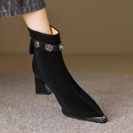 moodsad terava ninaga k&otilde;rge kontsaga pahkluusaapad naistele Br&auml;nd Suede Paks konts Elegantne kontorijalats Naine Talv 2025 Trend Retro Botas Mujer 34 must