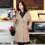 Villane mantel Naiste Keskmine ja Pikk &Uuml;herealine V&ouml;&ouml;ga Villane Mantel Slim Trench Coat Naised S khaki
