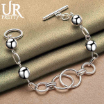 925 Sterling Silver Multi Circle Ball Smooth Bead Chain Bracelet, Fashionable Wedding Jewelry 20CM