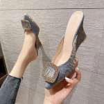 Mood Strasspandlaga K&otilde;rged kontsad naiste sussid terava ninaga fluorestseerivad siidist kiilkontsad slaidid daamide suvekingad kristall sandaalid naiste 4.5 sinine