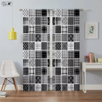 2-pakk boheemlaslikud v&auml;rvilise ruudumustriga tr&uuml;kitud kardinad, sobivad magamistuppa, elutuppa, kabinetti, dekoratiivsed kardinad W50xH130(CM)x2PCS&Grommet Top gray