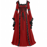 Naiste mood Euroopa ja Ameerika keskaegne retro kapuutsiga kleit, ruudukujuline kaelus, pits, varrukas, suur kiikkleit Halloweeni kleit XXXXXL must