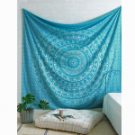 BLESS INTERNATIONAL K&auml;sitsi valmistatud India hipi Bohemian Psychedelic Elevandi Mandala Seinale riputatav voodipesu vaip (T&uuml;rkiissinine h&otilde;be) Poster