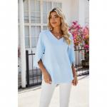 YYFS naistemood vabaaja suve kevade &uuml;hev&auml;rvilise tr&uuml;kiga l&uuml;hikeste varrukatega V-kaelusega pluusid ja s&auml;rgid S