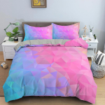Geomeetrilise Prindiga Voodipesukomplekt Microfiber V&auml;rvilised Triibud Tekikott T&otilde;mblukuga Suurused Queen King Tekikate Kodu Tekstiil EU single(135x200cm) pink