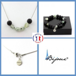 Pierres et Min&eacute;raux. Parure bijoux Bracelet Collier Perles Prehnite du Canada + Lave 8 mm. Taille personnalisable.