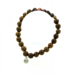 Pierres et Min&eacute;raux. Bracelet Rhodochrosite du Br&eacute;sil + Perles bois 8 mm. Fabriqu&eacute; en France.