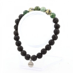 Pierres et Min&eacute;raux. Bracelet Perles Turquoise Africaine + Agate mousse + Jaspe Dalmatien + Fabriqu&eacute; en France.