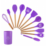 K&ouml;&ouml;gitarvikute komplekt 12-osaline silikoonist kuumakindel k&ouml;&ouml;gin&otilde;ude komplekt puidust k&auml;epidemega - A