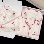 Kevad/suvine kirsimustris naiste pidžaamakomplekt - l&uuml;hikeste varrukatega pluus ja l&uuml;hikesed p&uuml;ksid, armas ja stiilne koduriietus 2XL [suggested 65-73 kg]