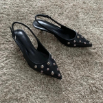 Uued Suvised Naiste Sandaalid Metallne Neet K&otilde;rged Kontsad Jalatsid Elegantne Slingback Teravotsaline Slip-on Peo Daami Kingad 36