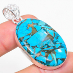 Copper Blue Turquoise 925 Sterling Silver Jewelry Pendant 2.05 v1h57