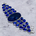 Sapphire(Simulated) Blue Topaz Handmade 925 Sterling Silver Bracelet 8 d6e52