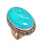 Blue Triplet Opal Handmade Copper Jewelry Ring Size 9.5 e8p10