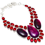 Purple Labradorite, Garnet Handmade 925 Sterling Silver Necklace 18 w2b13