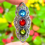 Peridot, Garnet Handmade 925 Sterling Silver Jewelry Ring Size 8 z4h12