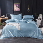 Luksuslik puhas satiinsiidist voodipesukomplekt Pehme p&ouml;&ouml;ratav h&uuml;poallergeenne voodilinakomplekt Lame lina Voodilina Padjap&uuml;&uuml;r Beebi &Uuml;heinimesevoodi T&auml;issuurus Queen-suurus King-suurus Full Size 4 pcs sinine
