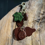 Genuine Leather Lucky Gourd Keychain Bag Charm, Handmade Car Accessory Gift for Women Men punane