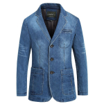Bleiserid Mehed Denim Jakk &Uuml;likonn Joped &Uuml;he n&ouml;&ouml;biga Allak&auml;&auml;natud krae T&auml;ispikkade varrukatega Vabaaja Tavaline Jakk N&ouml;&ouml;biga Bleiser Joped XXL helesinine v&auml;rv