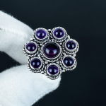 Looduslik Amet&uuml;st V&auml;&auml;riskivi K&auml;sitsi valmistatud 925 Sterling H&otilde;be S&otilde;rmus - Boheemlaslik Ehtes&otilde;rmus - K&auml;sitsi valmistatud Boho Ehted naistele ja meestele, Naiste kingitused US 16 lilla