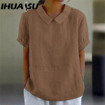 IHUASU Naiste mood vabaaja &uuml;hev&auml;rvilise tr&uuml;kiga l&uuml;hikeste varrukatega POLO kaelusega pluusid ja s&auml;rgid S valge