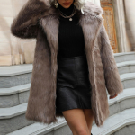 Naiste &uuml;hev&auml;rviline &uuml;likond, kaelarihm kunstmantel, naiste keskmise pikkusega pehme mantel XXL