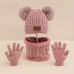3 tk/komplekt Laste talvine soe topeltpalliga kootud m&uuml;ts Sallkindad poistele ja t&uuml;drukutele Soe ja k&uuml;lmakindel &uuml;likond 51-56cm roosa