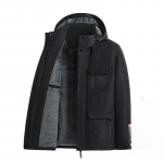 Talvine puuvillase polsterdatud meeste fliis ja paksendatud puuvillase puuvillase polsterdatud soe eemaldatav m&uuml;ts, suur keskealiste meeste jope 5XL must