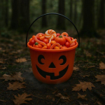 Seau &agrave; Bonbons Halloween Orange Rigide 14cm Motif T&ecirc;te de Citrouille pour Enfants Trick Or Treat