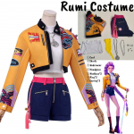 Rumi Cosplay Kost&uuml;&uuml;m Anime Film KPop Deemonik&uuml;tid Kollane Jakk Huntress &Uuml;likond K&otilde;rvar&otilde;ngad L&uuml;hikesed P&uuml;ksid Halloween Naised T&uuml;drukud XS