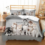 Loom Koer Husky Tekikott T&auml;iskasvanud Lapsed Kodutekstiil Armas Voodipesu 2/3 Voodipesukomplektid Kahekohaline Voodi King Suur T&auml;issuurus Dekoratsioon Kodu EU Twin 135x200cm