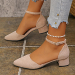Suede Blokk-kontsaga Sandaalid S&uuml;gisene Uus Terava Ninaga Madala Suuga &Uuml;he Rihmaga Libisemiskindel Katta Ninaga Kitten Heels 36