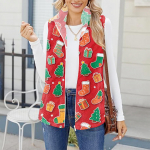 Women's winter snowflake-printed fashionable and warm fleece cardigan vest XXL veini