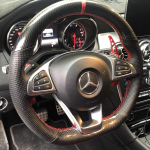 Kohandatud auto rooliratta kate S&uuml;sinikkiud Ehtne nahk Mercedes Benz A200 A250 B250 B260 C200 C250 C300 Sport CLA220 jaoks Black Thread